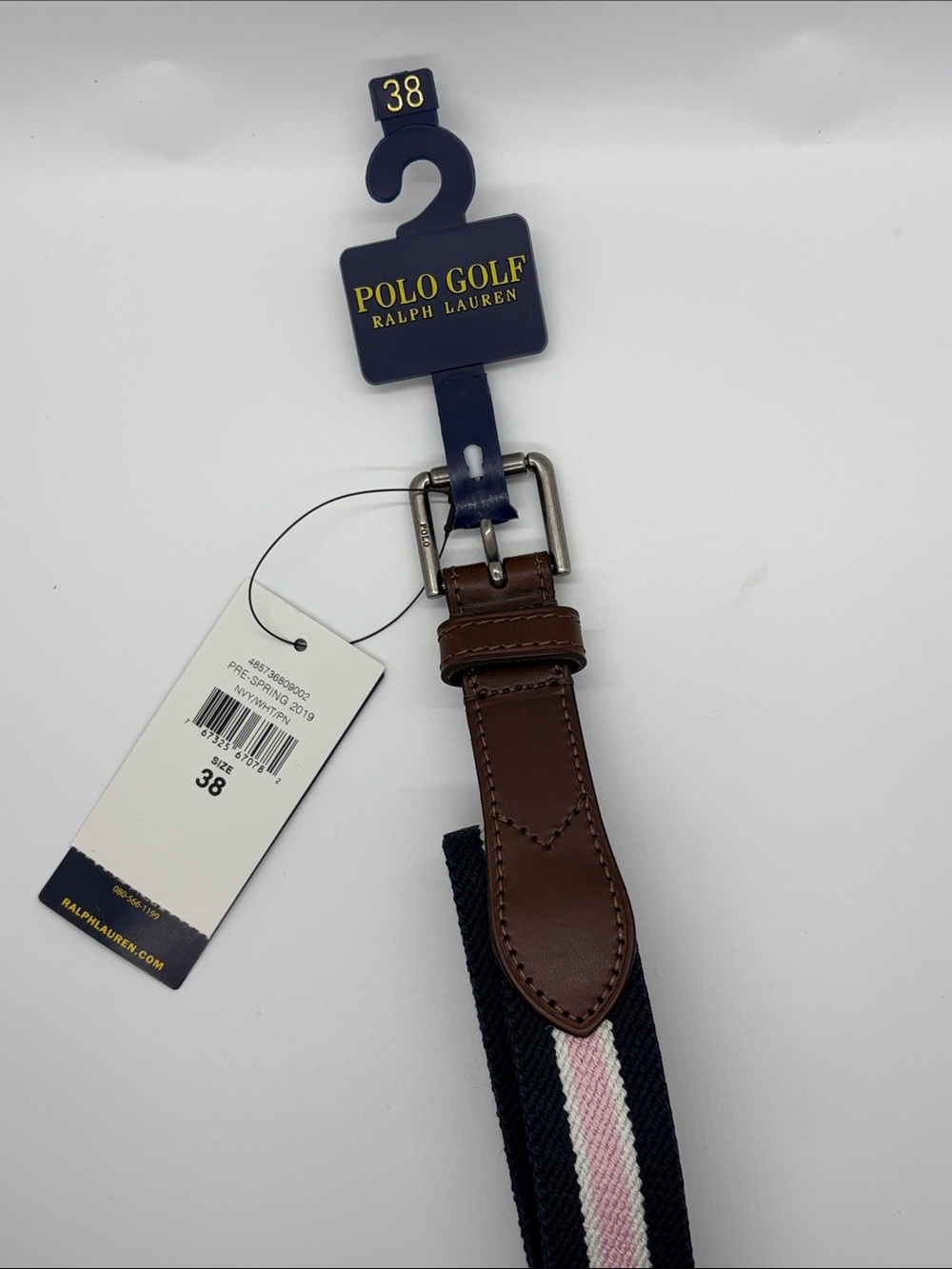 Ralph Lauren Men’s Polo golf belt sz 38 NWT Pink,Navy&White